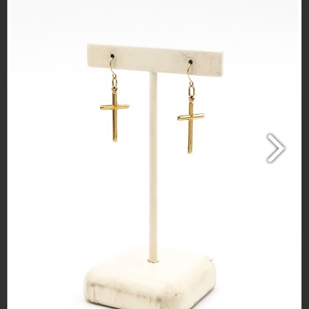 14K Gold Cross Dangle Earrings 23mm (112)